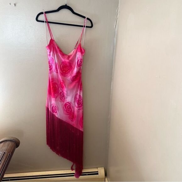 NWT MIRAE Belle Desert Rose Dress fringe hem print slip Revolve 42 10 - Picture 10 of 12